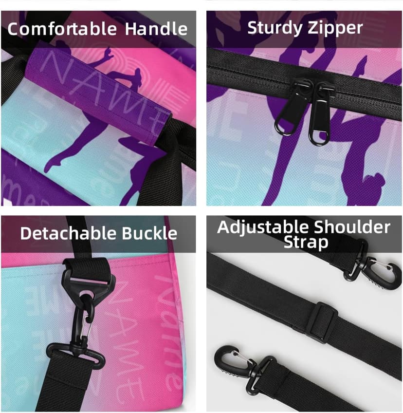 Opalaughs Custom Gymnastics Bag with Name Personalized Dance Bag Sport Gym Travel Duffel Bags for Women Weekender Overnight Duffle Bags