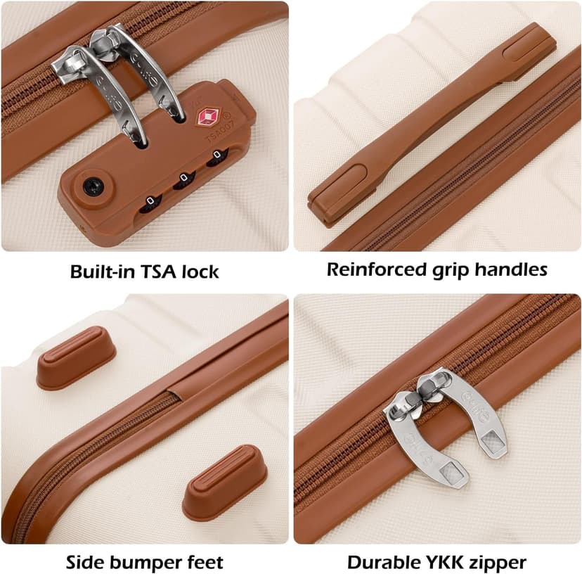 Coolife Luggage 3 Piece Set Suitcase Spinner Hardshell Lightweight TSA Lock (apricot white,20/24/28)