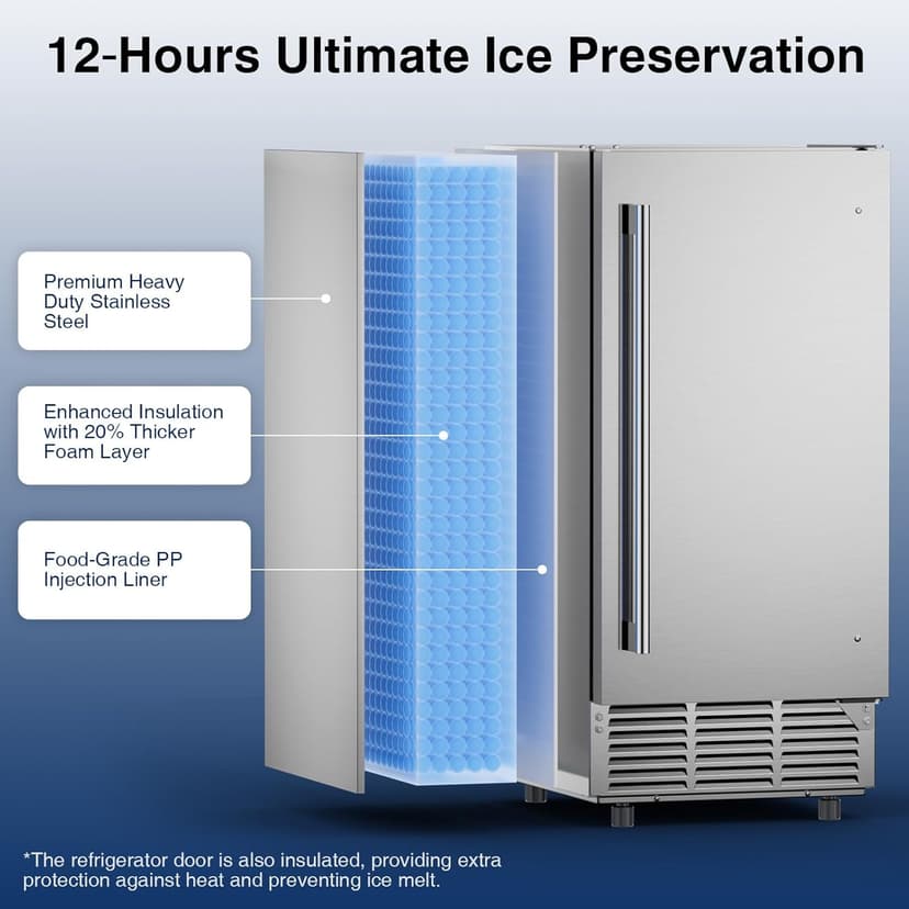 Mojgar Under Counter Ice Maker Machine - 90Lbs/24H, 35Lbs Storage Bin, Freestanding & Bulit-in Commercial Ice Maker | Self-Cleaning | Reversible Door | Commercial Ice Machine | Full Stainless Steel