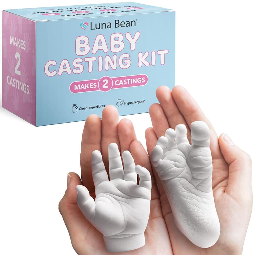 The original baby casting kit - captures newborn hand & foot forever. Non-toxic, safe, easy - perfect new mom gift Luna Bean Baby Casting Kit - Hand & Foot Keepsake Mold, 2pc, New Mom Gift B0DPLBNZNG