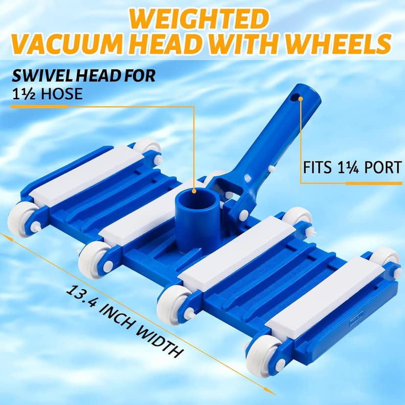 Pool Vacuum Head with Wheels, Flexible Swimming Pool Vacuum Head with Swivel, Pool Cleaner Vac Head, 14''Heavy Duty Head for Inground & Above Ground Pool