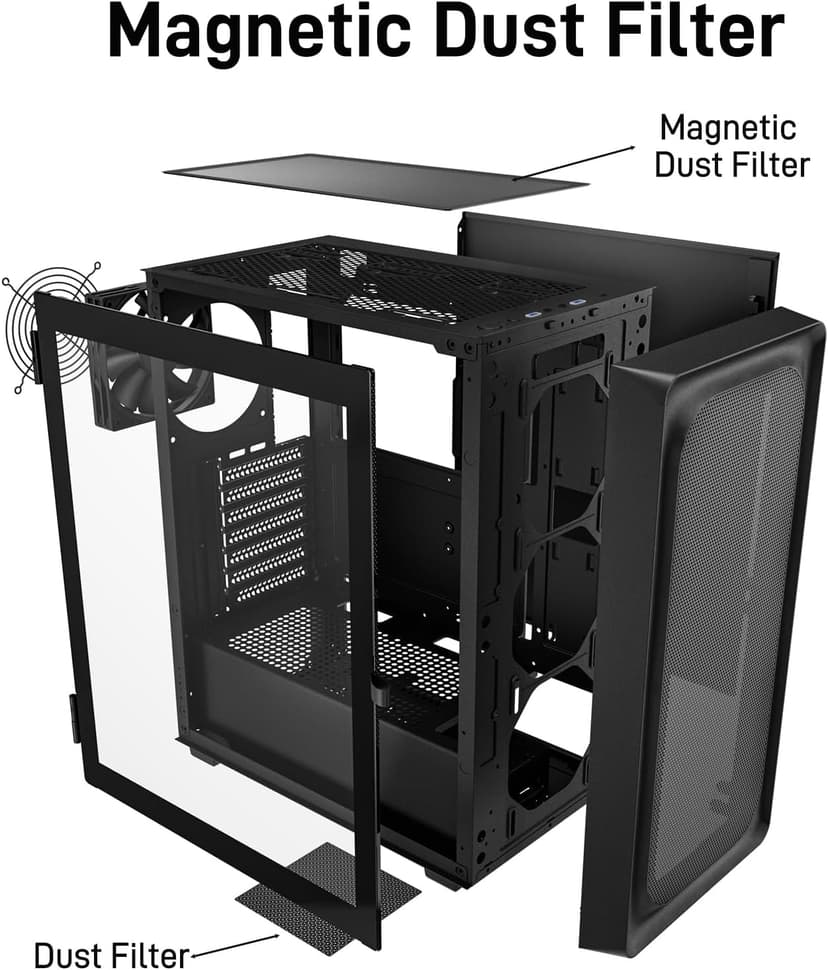 DARKROCK EC2 Black ATX Mid Tower PC Case, Type-C Ready, Supports 50 Series Graphics Cards, Tempered Glass Side Panel, up to 8 x 120mm Cooling Fans & 1 x 360mm Radiator, 1 x Pre-Installed Fan