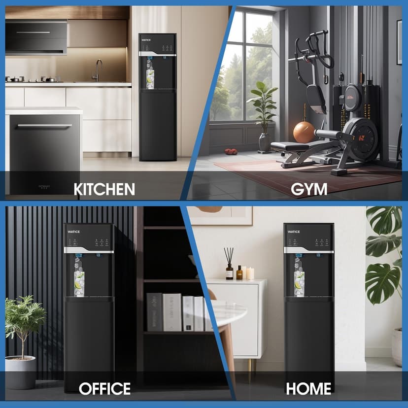 Self-Cleaning Water Dispenser with Ice Maker, Bottom Loading Hot & Cold Water Cooler for 3 or 5 Gallon Bottle - Child Safety Lock & Nightlight - Water Machine for Home, Office, Black