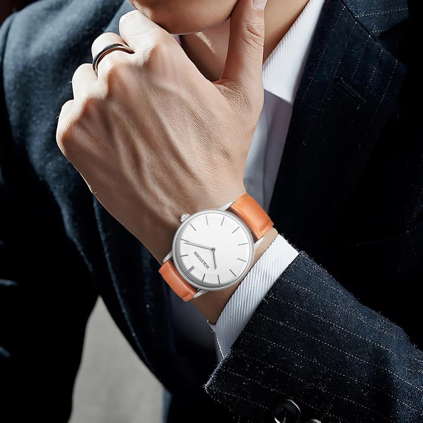 HOLSTOUR Watches for Mens Minimalist Fashion Business Wrist Watch Analog with Leather Strap