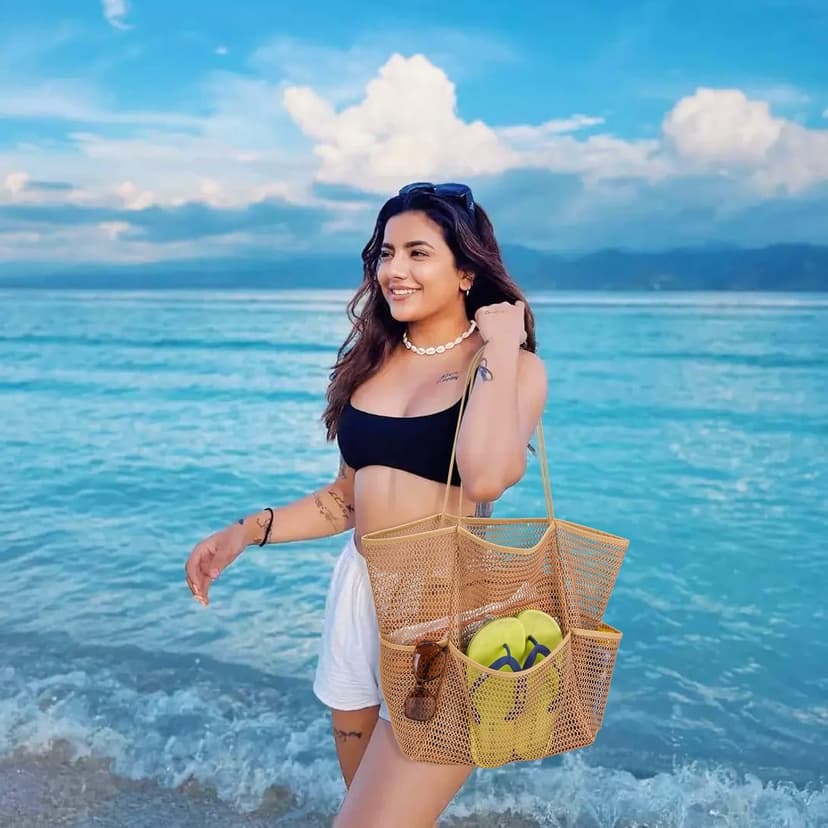 Tainehs Beach Bag - Mesh Tote Bag Beach Vacation Clothes for Women Pool Bag for Travel Pool Family Cruise Essentials 2026