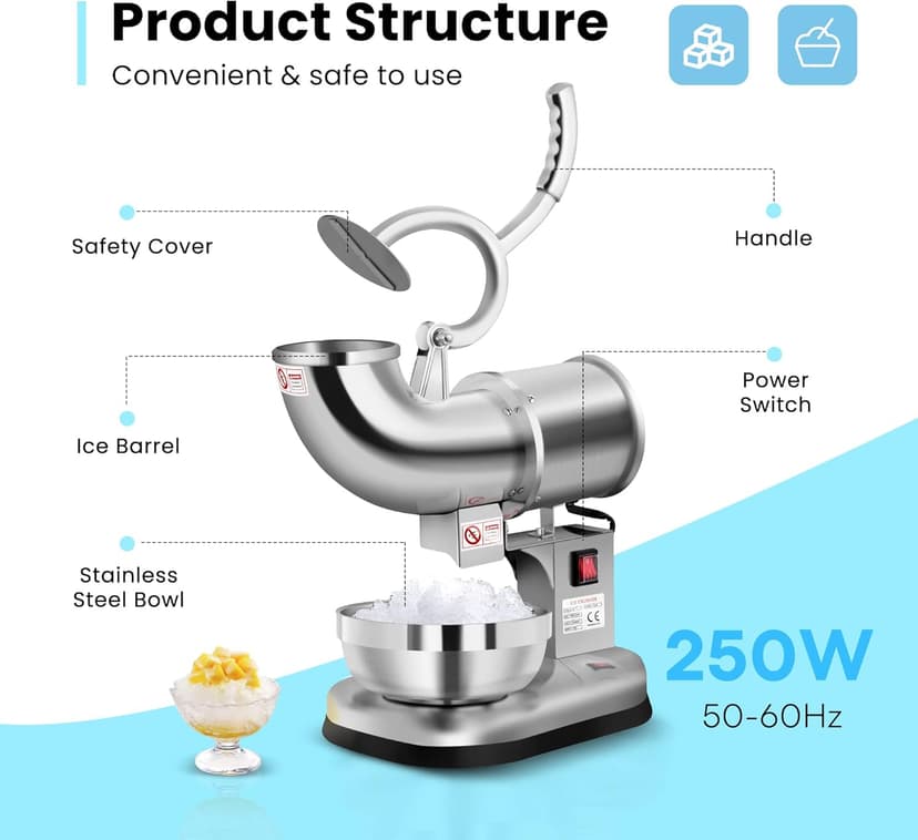 VIVOHOME Electric Dual Blades Ice Crusher Shaver Snow Cone Maker Machine Silver 440lbs/hr for Home and Commercial Use