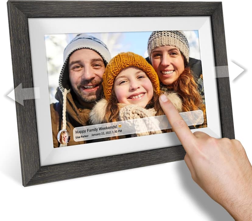 Frameo 10.1 inch Digital Picture Frame WiFi Smart Digital Photo Frame Wood IPS HD 1280 * 800 1080P Touch Screen Auto-Rotate Easy Setup to use Free Share Photos and Videos Gift for mon Father Women