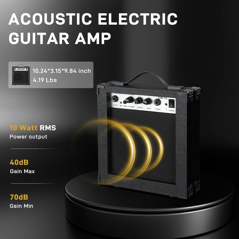 Ktaxon Full-Size Acoustic Electric Guitar with Amp, 41 Inch Basswood Body Guitars Kit for Beginner & Intermediate W/Bag, Strap, and Capo All Accessories Included (Black)