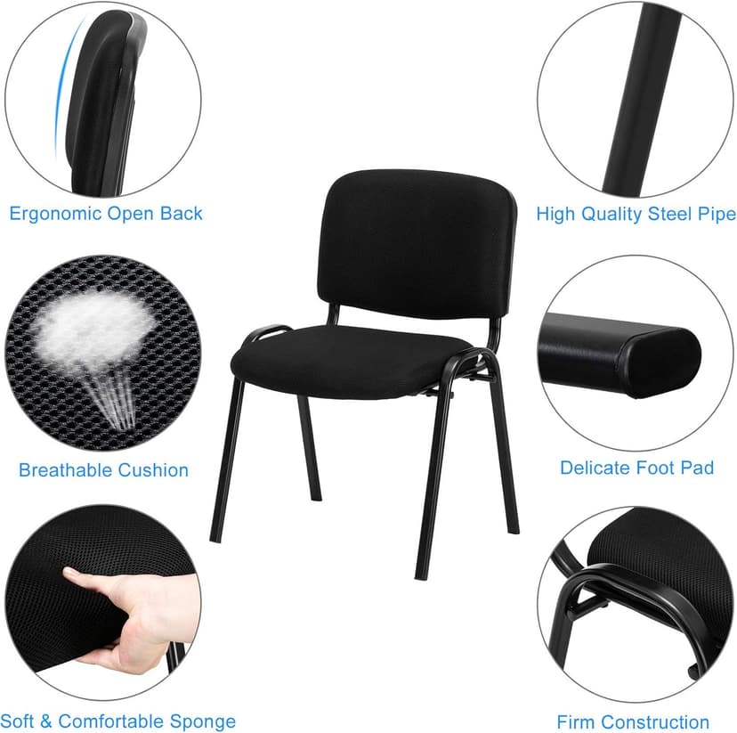 VINGLI Waiting Room Chairs - 5-Pack Black Mesh Church & Conference Room Chairs, Armless Stackable Office Guest & Reception Chairs for Meeting Room & Office Lobby