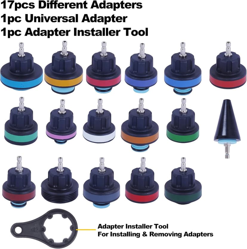 28pcs Universal Radiator Pressure Tester Kit, Tester Pneumatic Vacuum Cooling System Purge Refill Leak/Refiller Set, Universal Automotive Domestic/Import Vehicles, Motorcycle