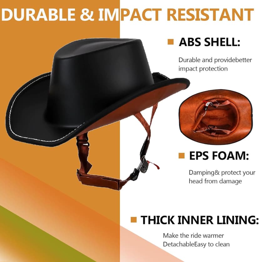 Retro Motorcycle Half Helmet, Western Cowboy Hat Helmet Open Face Motorcycle Helmet DOT Approved Unisex-Adult Half Helmet with Quick Release Buckle and Lining for Mopeds Horse Riding Jazz Caps