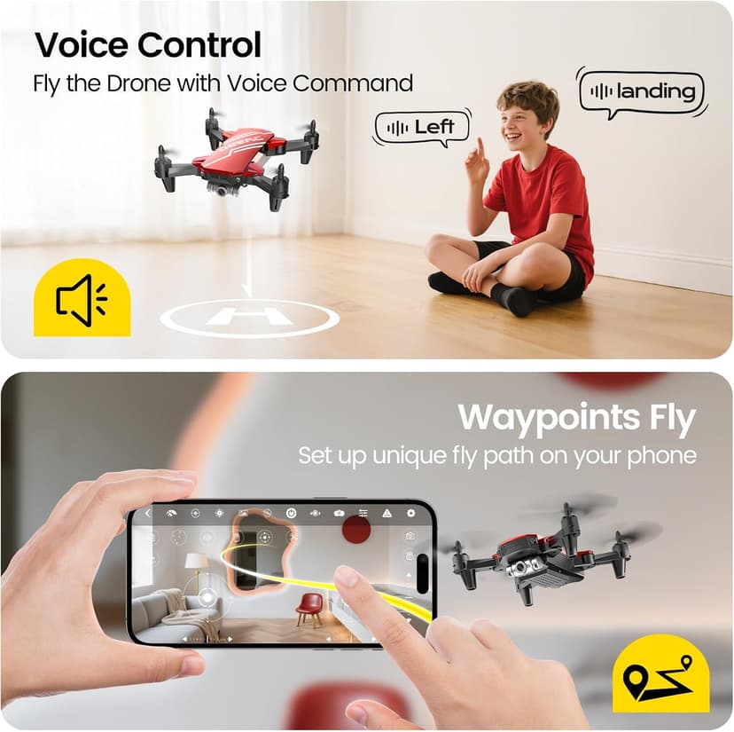 DEERC D20 Mini Drone for Kids with 720P HD FPV Camera Remote Control Toys Gifts for Boys Girls with Altitude Hold, Headless Mode, One Key Start Speed Adjustment, 3D Flips 2 Batteries, Red