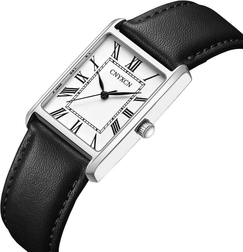CNYXCN Business Watches for Men,Minimalist Simple Wrist Watch Analog Quartz-Rectangle Roman Numerals Dial,Comfortable Leather Strap,Waterproof