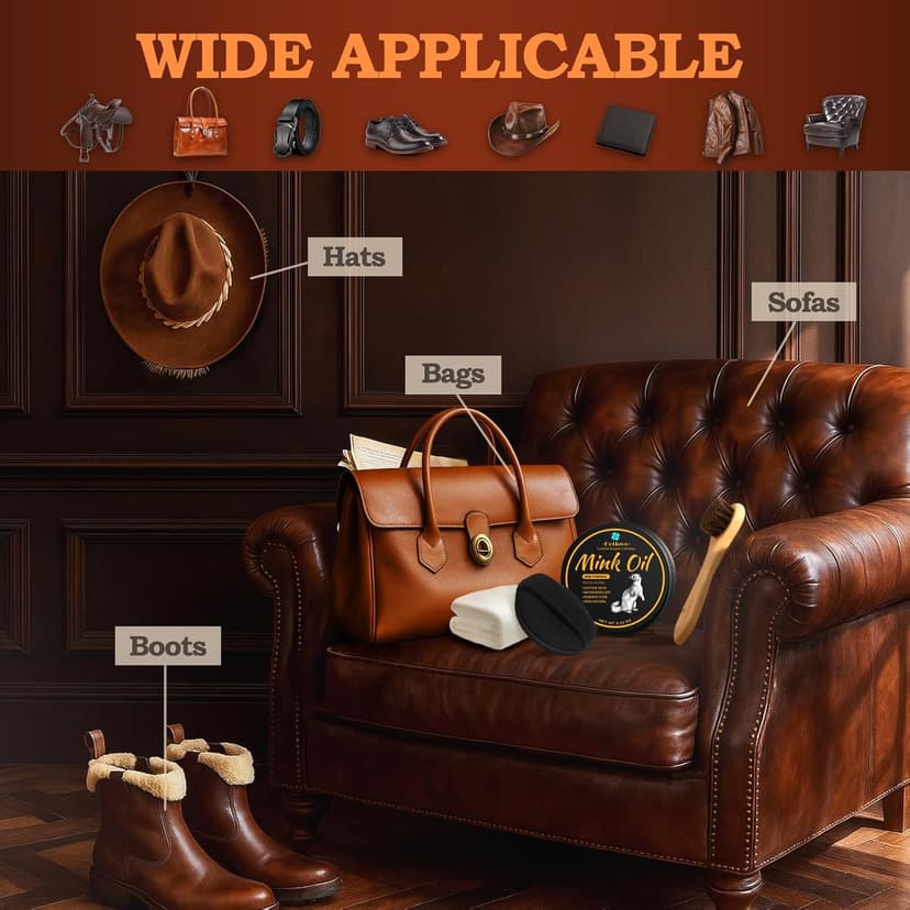 Feilove 4-in-1 Mink Oil Leather Conditioner and Cleaner 3.52 oz - Premium Waterproof Formula for Boots and Shoes