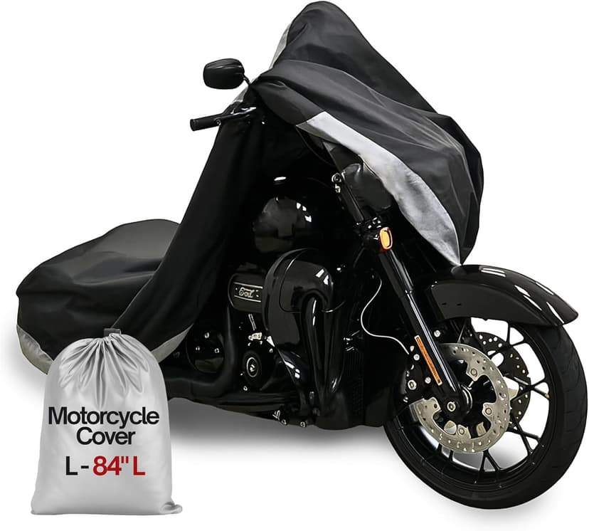Light Weight Motorcycle Cover (L) with Cable & Lock. Fits up to 84" Length Sport Bike, Dirt Bike, Small Cruiser.