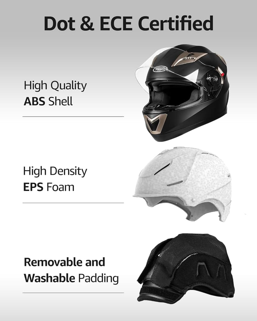 Motorcycle Full Face Helmet DOT Approved - YEMA Helmet YM-829 Motorbike Moped Street Bike Racing Casco Moto Helmet with Sun Visor for Adult,Youth Men and Women