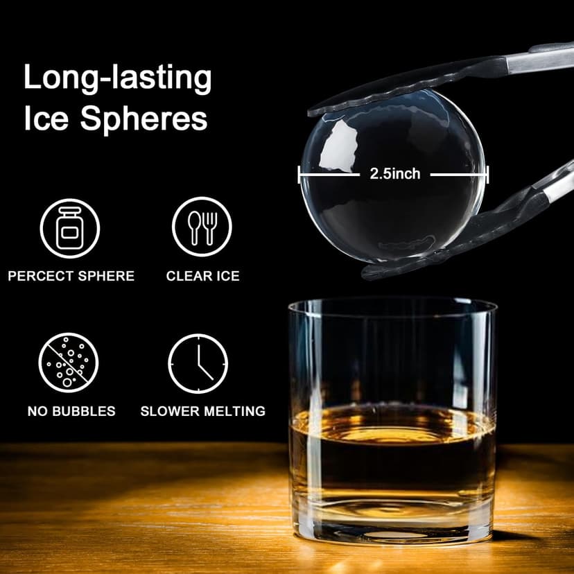 Clear Ice Cube Maker, 2.5 Inch Stainless Steel Crystal Large Clear Ice Ball Maker, Silicone Ice Cube Mold for Cocktails, Drinks & Bourbon, Whiskey Gifts for Men (2 Pack)