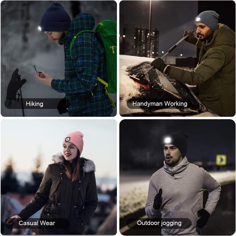 YunTuo LED Beanie with The Light, Unisex USB Rechargeable Headlamp Winter Knitted Cap Gifts for Men Dad Husband Him