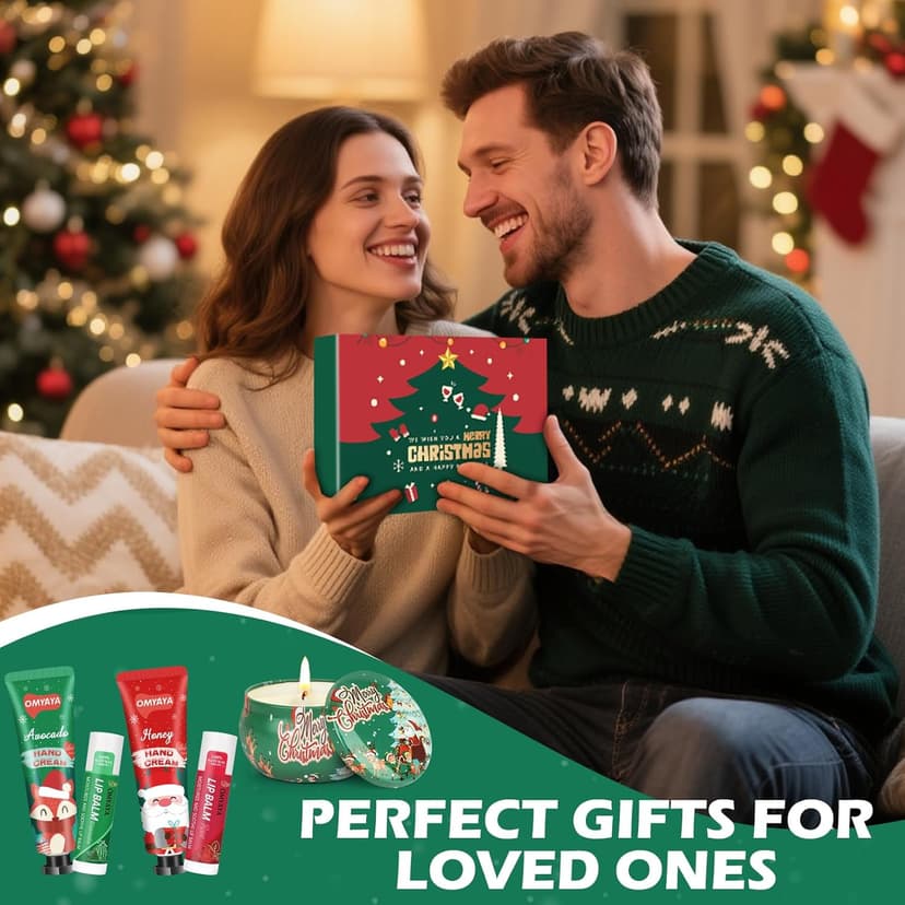 Candles Gifts for Women, 4 Christmas Scented Candles, 4 Mini Hand Cream Lotion & 4 Lip Blam Gift Set for Women, Ideal Party Favors Christmas Gifts Stocking Stuffers for Mom, Coworker, Teacher, Friend