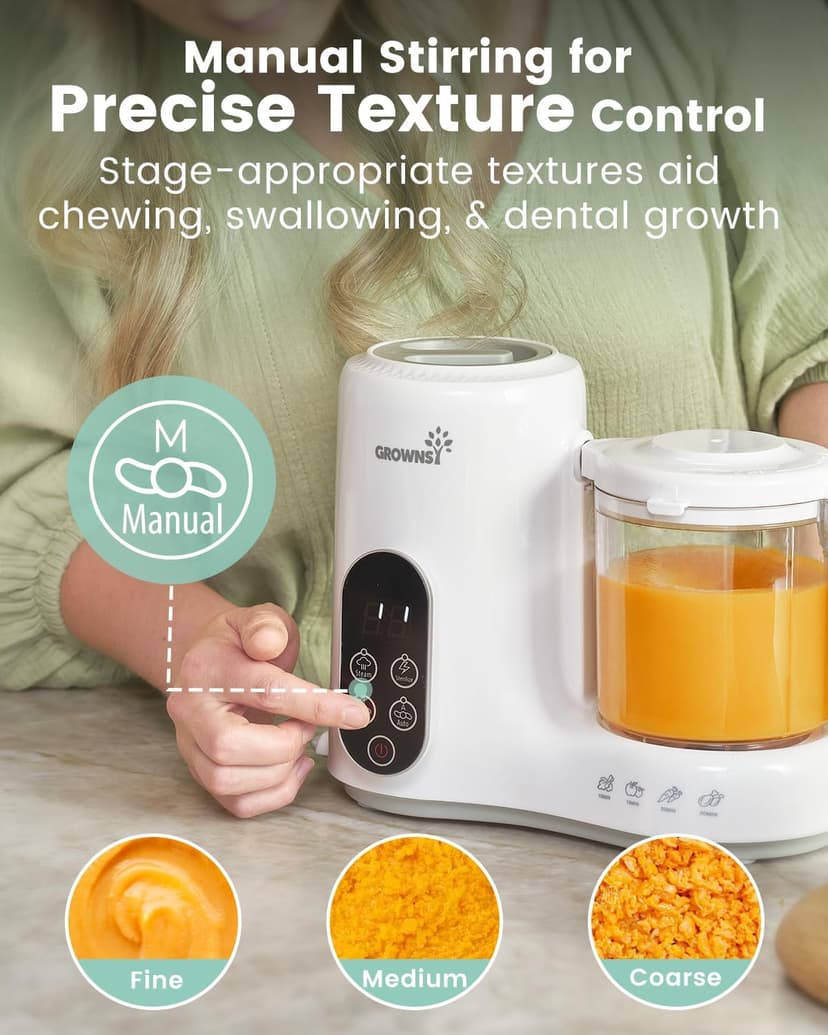BPA-Free Elevated Steam Basket, Healthy Homemade Baby Food Purees, Starting Solids & BLW, Baby Feeding Essentials, 6+ Months Grownsy Baby Food Maker, Steamer & Blender Baby Food Processor, White B0DGL879NT