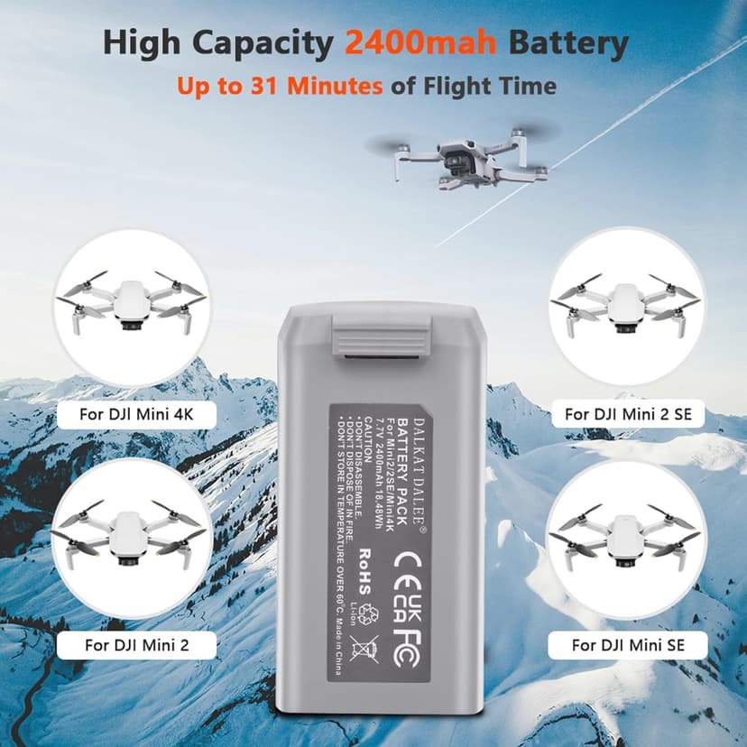 2-Pack Mini 4K Intelligent Flight Battery for DJI Mini 2 / SE / 4K/ 2 SE Drone 2400mah Upgraded Drone Battery Replacement Parts, Up to 31 Minutes of Flying Time