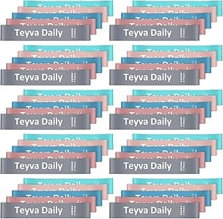 Teyva Daily 50 Pcs Resistance Loop Exercise Bands for Booty Workout Stretch Exercise Bands 5 Level Each Set with Storage Bag Non Slip for Legs Squat Resistance Loop Women Men Fitness