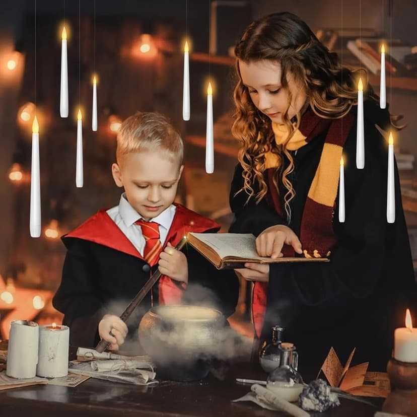 kakoya Flameless Floating Candles with Wand，20 Pcs Magic LED Hanging Taper Candles，Flickering Battery Operated Taper Candle with Wand Remote for Halloween Decorations Best Gift（White） B0C452J5HT