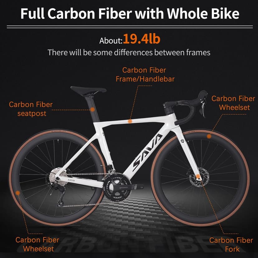 SAVADECK Carbon Fiber Road Bike, Hydraulic Oil Disc Bike with Carbon Fiber Frame and Wheelset, Lightweight Full Carbon Racing Bicycle with Shimano R7120 24S Shift Set for Adults