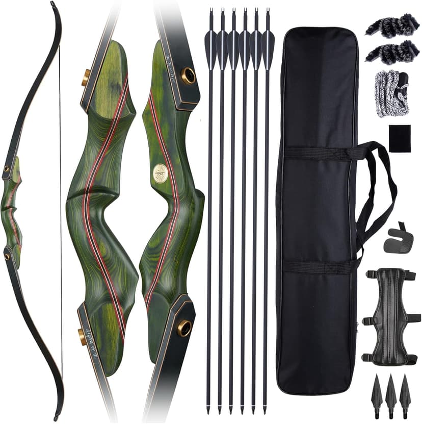 Archery 60" Recurve Bow and Arrow Set for Adults, 30-50lbs Right Hand Wooden Hunting Bow for Outdoor, Hunting and Practice, Standard Target Archery Beginner Recurve Bow and Arrows Kit