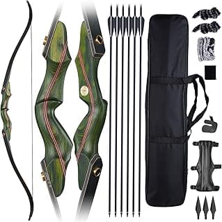 Archery 60" Recurve Bow and Arrow Set for Adults, 30-50lbs Right Hand Wooden Hunting Bow for Outdoor, Hunting and Practice, Standard Target Archery Beginner Recurve Bow and Arrows Kit