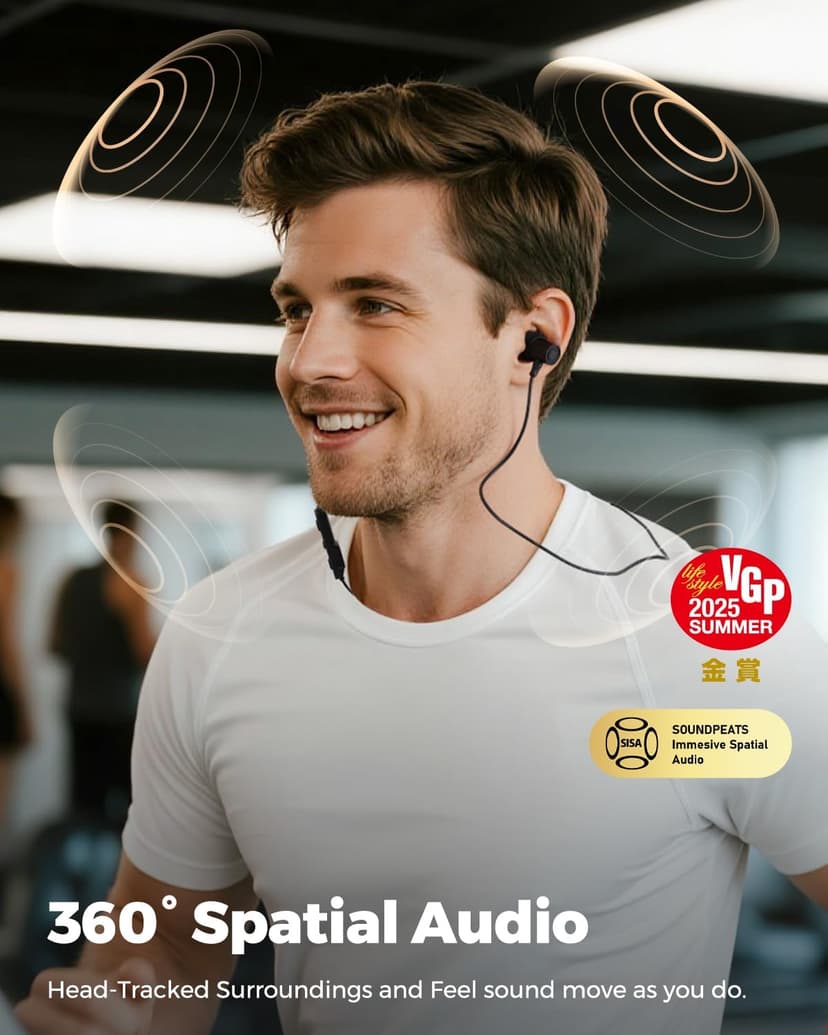 SoundPEATS Q40 HD Sports Neckband Headphones with LDAC Hi-Res Audio & Bluetooth 6.0 Stable Connection, IP67 Waterproof Wireless Earbuds, 20H Playtime for Running Gym, Fast Charge, Dual Pairing