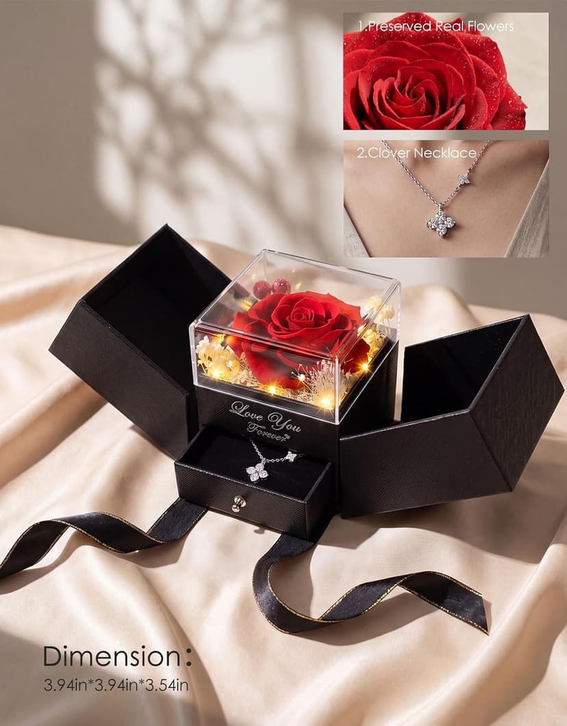 18K Gold Silver Plated Necklace as Gifts for Mom Her Girlfriend Wife Grandma on Birthday Anniversary Valentines Mothers Day Preserved Real Rose Gifts for Women with Necklace B0GZYXYMWR