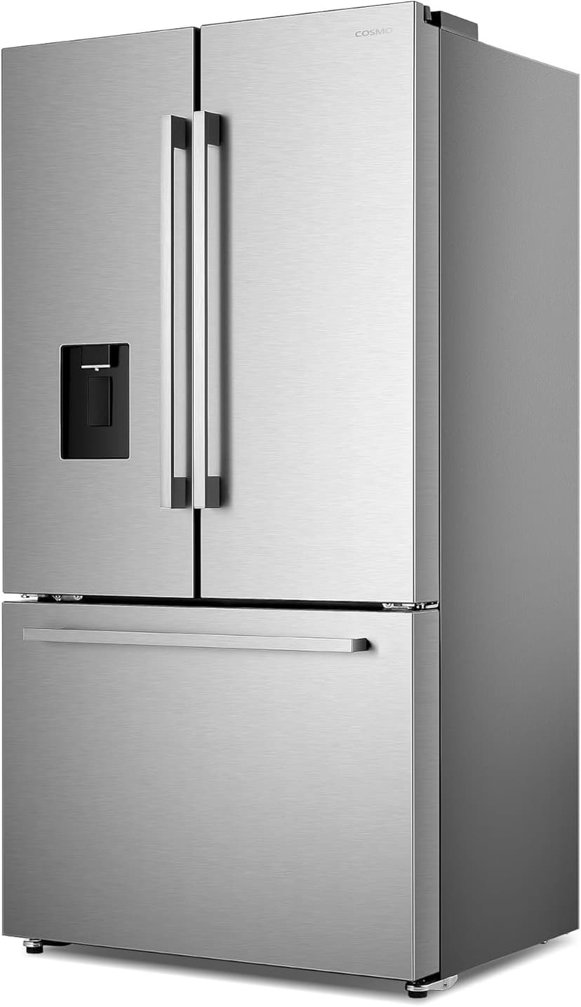 COSMO COS-FDR223GWSS 36 in. Lumin Collection 22.4 cu. ft. Counter Depth French Door Refrigerator, Water Dispenser, Ice Maker, Stainless Steel