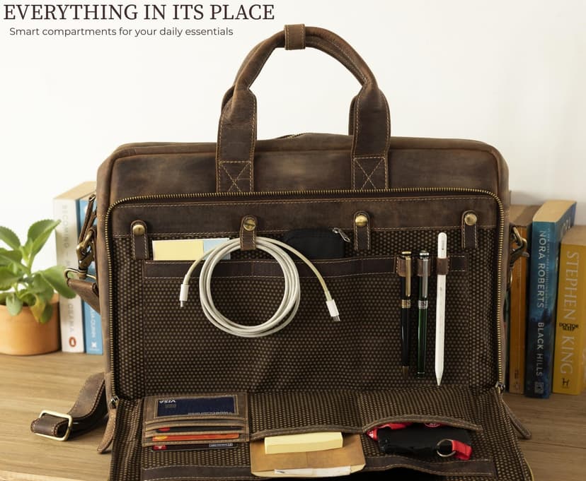 Leather Messenger Bag for Men - Laptop Case, Office Briefcase, Computer Satchel for Laptops