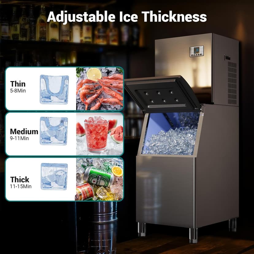 680LBS/24h & 560 LBS Storage Bin Commercial Ice Maker Machine, Ice Ready in 8-15 Min, ETL Approval Self Cleaning Stainless Steel Industrial Ice Machine for Bar Restaurant Cafe, Silver