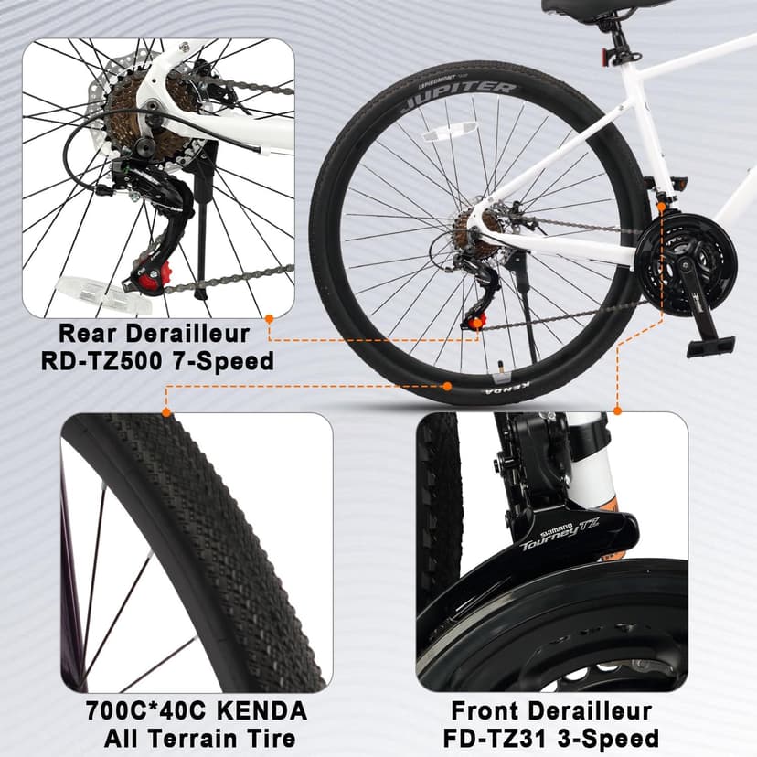 AVASTA Jupiter 700C Road Adult Step-Over Hybrid Cycling Bike Bicycle, Aluminum Frame, 21-Speed, Dual Disc Brakes, Multpile Colors for Men Woman Male Female