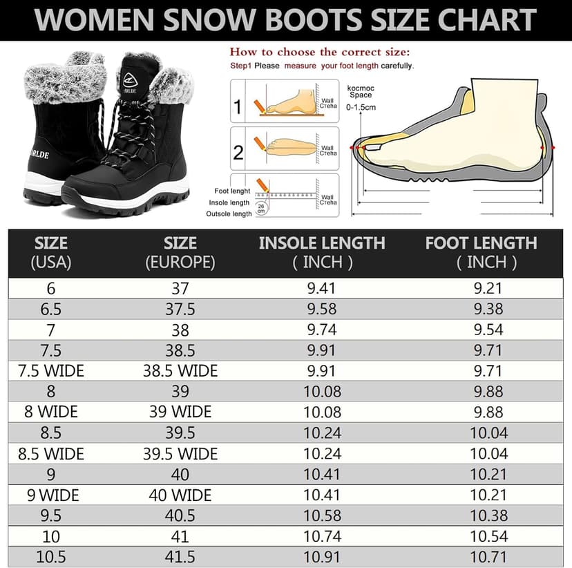 EARLDE Women's Snow Boots Waterproof Winter Boots Mid-Calf Outdoor Lightweight Warm Faux Fur Lined with Non-slip Sole
