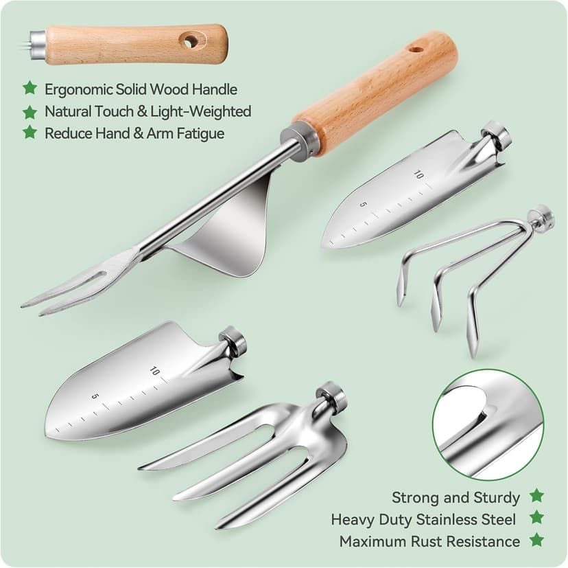 Rust-Resistant Steel Garden Tool Sets for Women, Men, Durable, Ergonomic Wooden Handle, Idea for Planting Work Grenebo Heavy Duty Gardening Tools with Handbag, Gardening Gifts for Women B09F9C3KFS