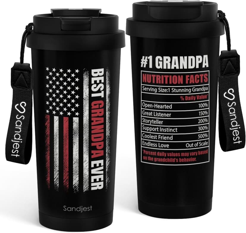 Grandpa Gift from Kids, Stainless Steel 2-in-1 Lid Coffee Tumbler 18 oz, Best Grandpa Ever Insulated Travel Mug for Men Granddads Grandfathers, Gift Idea for Birthday Christmas Fathers Day Retirement B0G4C5VMCR