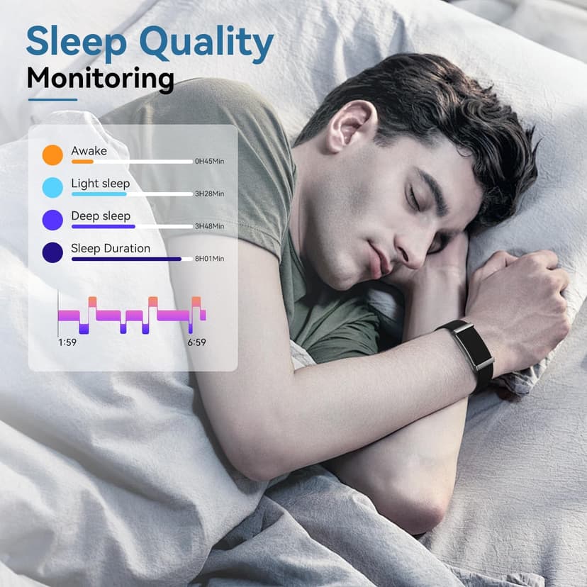 Smart Bracelet for Men Women，Health Activity Fitness Trackers with Continuous Heart Rate Monitor, 24/7 Sleep Tracking, 120+ Sport Modes, 30-Day Battery Life,Includes 2 Replacement Bands(Black)