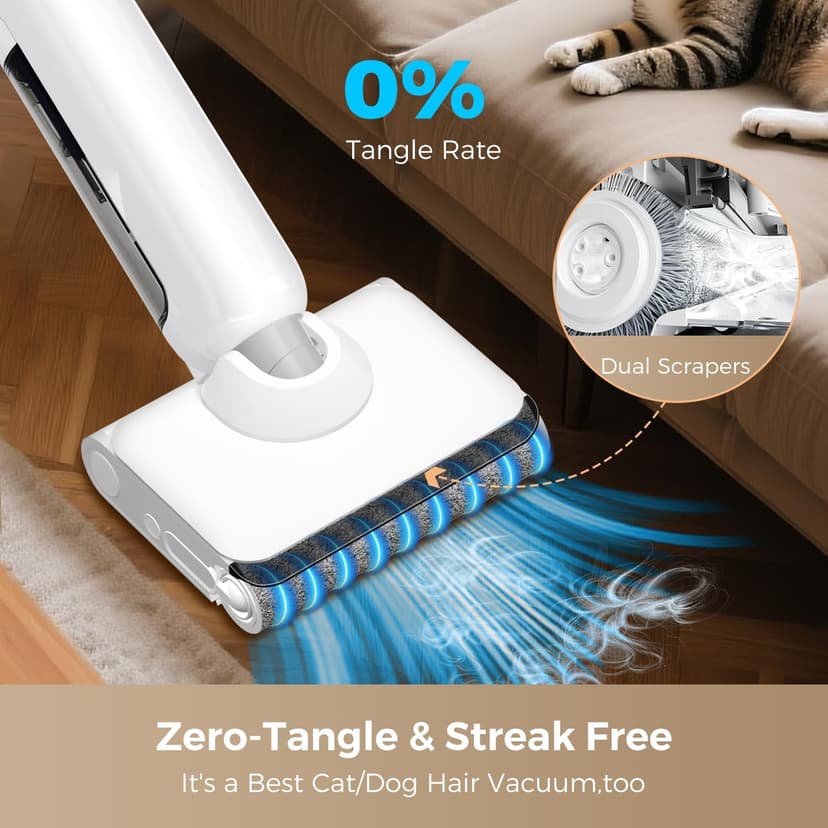 Wet Dry Vacuum Cleaner, 180° Lay-Flat Cordless Vacuum Mop Combo with Edge Cleaning, All-in-One Floor Cleaner for Hard Floors, Self-Cleaning, 45mins Runtime, LED Display, Voice Prompts