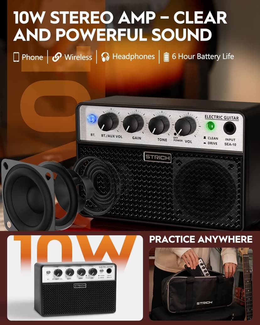 STRICH Electric Guitar Left Hand Beginner Kit, Solid Body 39" Electric Guitar HSS Pick Up for Starter, with 5W x 2 Amp, Bag, Digital Tuner, Capo, Strap, String,Cable, Picks, SST-S20L Black