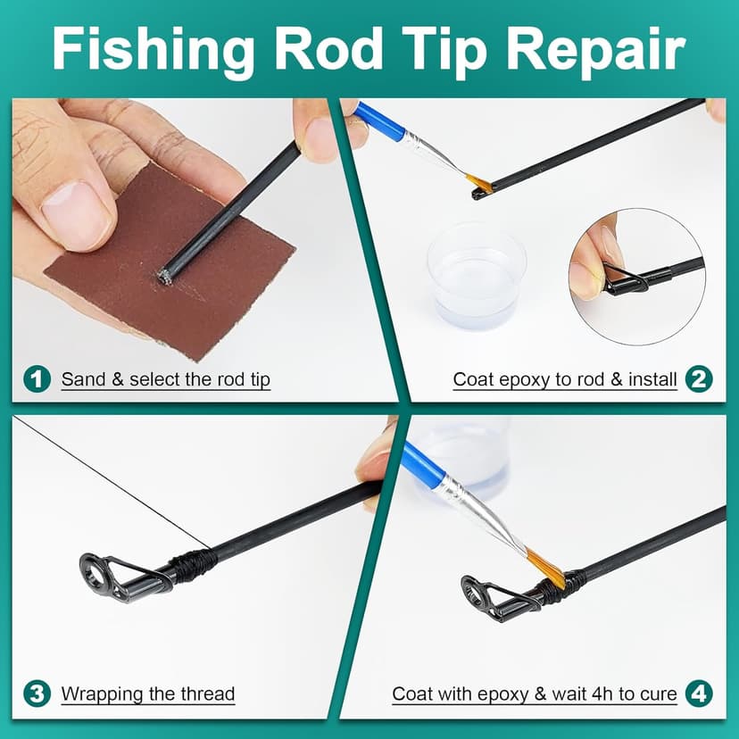Ailiaili Fishing Rod Repair Kit - 3-IN-1 Fishing Pole Complete Supplies Kit for Rod Tips, Fishing Rod & Guide Eyelets Replacement, with Epoxy Glue, Wrapping Thread and Other Fishing Accessories & Gear