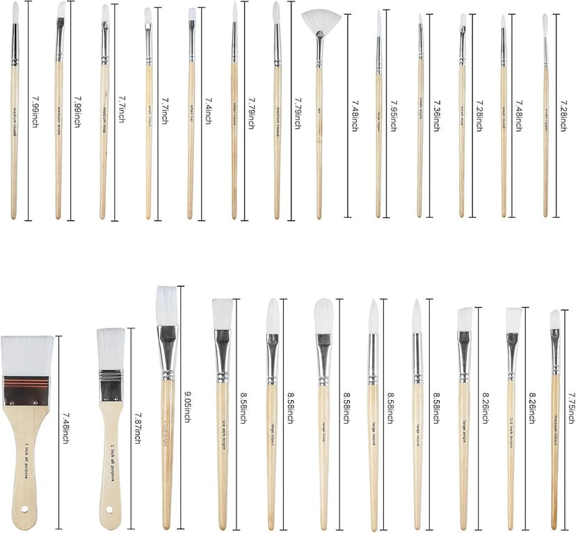 Wooden Handles, 24 Different Types of Brushes, Nylon Hair, Professional, Oil, Acrylic and Watercolor Painting Paint Brushes Set of 24 Pieces with Canvas Brush Case B095M9LKPN