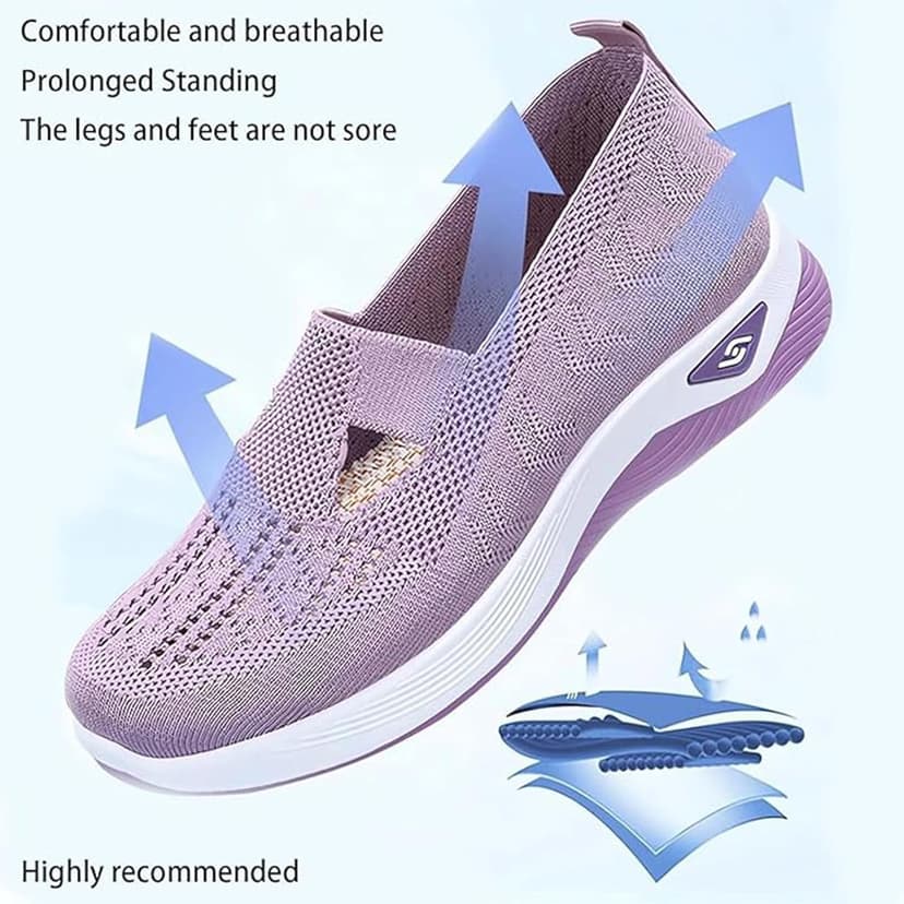 Wang Damai Women's Orthopedic Walking Shoes,Woven Breathable Orthowalkway Womens Sneakers,Lightweight Non-Slip Arch Support Slip on Shoes