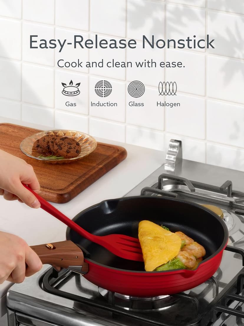 Non-Stick, Non-Toxic, Induction Compatible, Dishwasher & Oven Safe, Space Saving, Camping Cooking, House Warming Gift, Red CAROTE 20pcs Titanium Cookware Set, Detachable Handle Pots and Pans Set B0G6DTV7NG