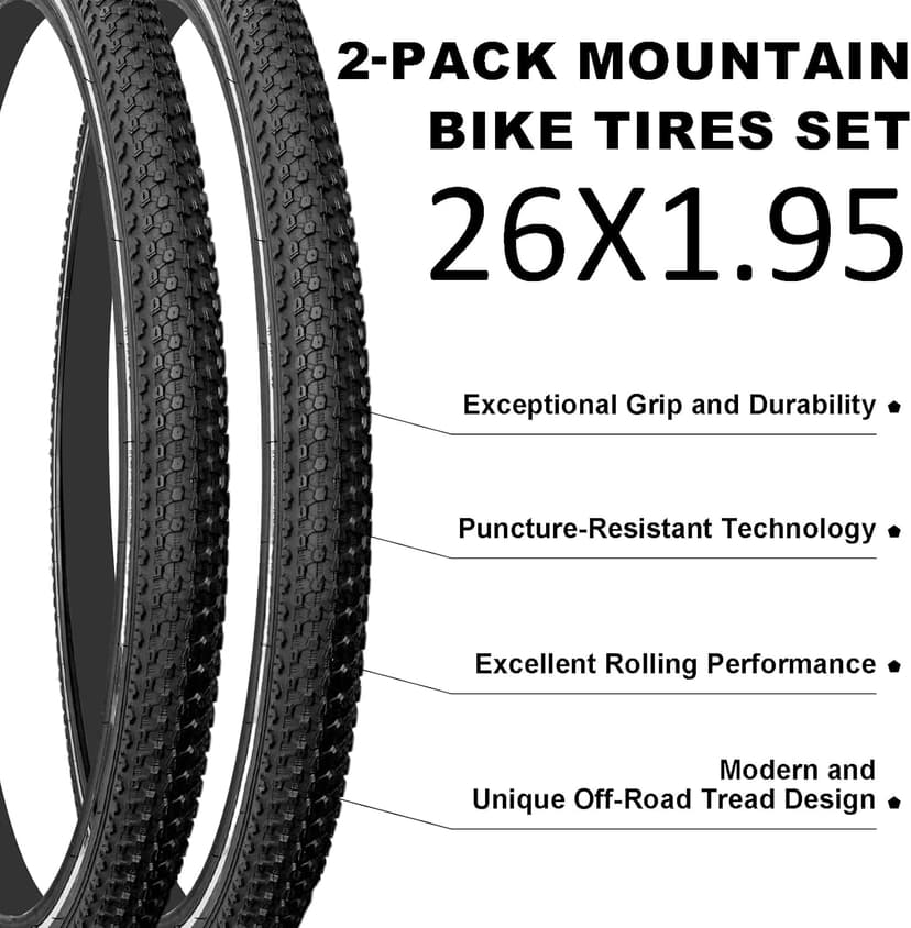 2 Pack Bike Tire Set Thicken Wear-Resistant 26x1.95/2.125 Bicycle Tires with 2 Inner Tubes 26 Inch Bicycle Tires for Mountain,Commuter,Touring Bike