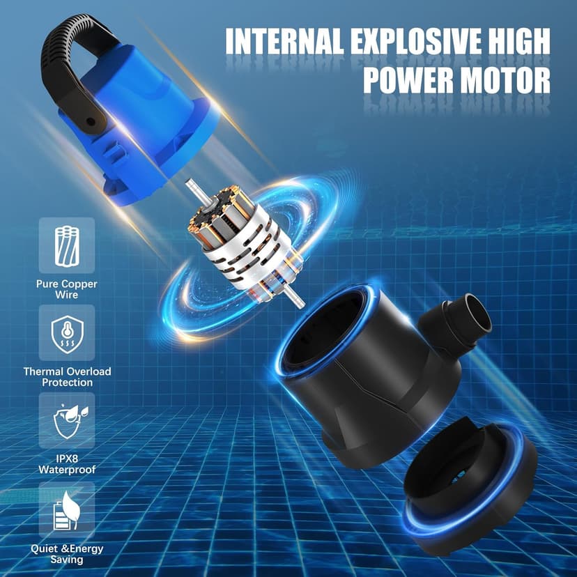 1 HP Automatic Swimming Pool Cover Pump, 5000 GPH 115V Submersible Pump with 3/4” Check Valve Adapter & 26ft Power Cord, Water Removal for Pool, Hot Tubs, Rooftops, Water Beds and more