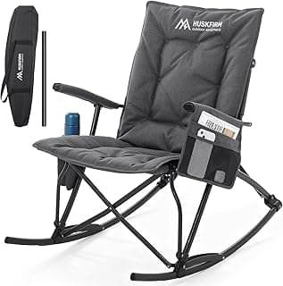 Huskfirm Oversized Rocking Camping Chair Folding Rocking Chair with High Back Padded Outdoor Rocking Chair Heavy Duty Portable Rocker Chair for Camping, Lawn and Patio, Supports Up to 400 lbs, Grey