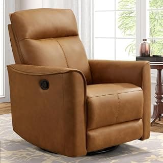 CANMOV Swivel Rocker Recliner, Glider Rocking Chair, Nursing Chairs Swivel Glider Recliners with Soft Backrest, Leathaire Manual Reclining Sofa for Living Room Bedroom Apartment, Brown